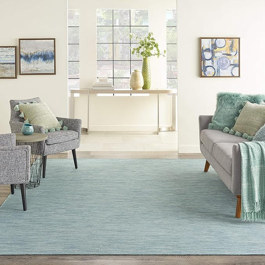 Nourison Positano Indoor-Outdoor Aqua 4' x 6' Area Rug, Easy Cleaning, Non Shedding, Bed Room, Living Room, Dining Room, Backyard, Deck, Patio (4x6)