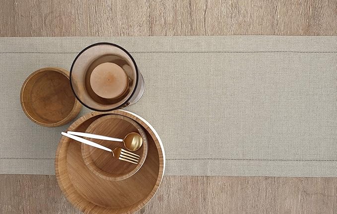 Solino Home Linen Natural Table Runner 108 Inches Long - 100% Pure Linen 14 x 108 Inch Table Runner for Fall, Autumn, Thanksgiving - Classic Hemstitch