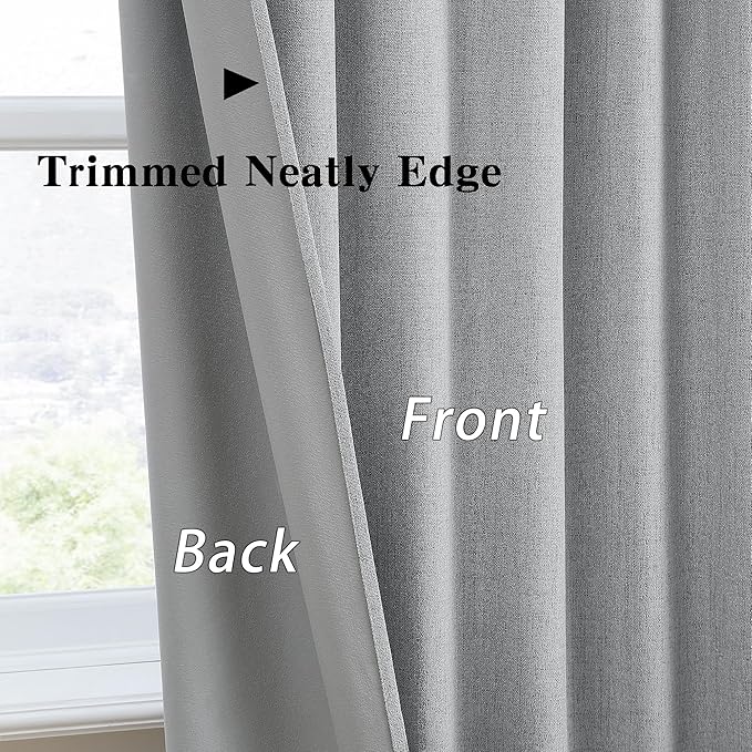 RAIN CITY 94 Inch Long Blackout Curtains 2 Panels Set,70 Inch Wide Back Tab Pleated Curtains with Hooks Track System,Energy Efficinet Linen Blend Drapes for Dining Room Hoom Office 70x94,Grey