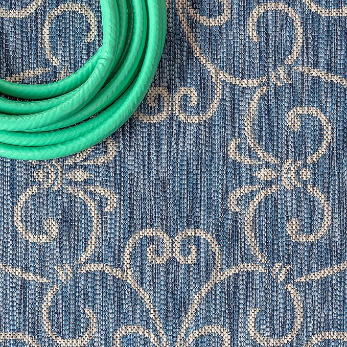 JONATHAN Y Vintage Filigree Indoor Outdoor Runner Rug 2X10 Navy/Gray, Charleston Textured Weave for Backyard, Patio, Porch, Easy-Cleaning, High Traffic, Pet-Friendly, Non-Shedding (SMB106D-210)