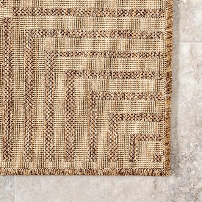nuLOOM 4' x 6' Outdoor Area Rug, Casual Design With Striped Border, Stain Resistant, Highly Durable, For Patio, Balcony, Bedroom, Living Room, Dining Room, Bathroom, Light Brown