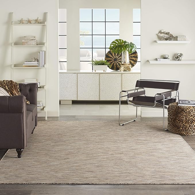 Nourison Positano Indoor/Outdoor Beige 6' x Round Area Rug, Easy Cleaning, Non Shedding, Bed Room, Living Room, Dining Room, Backyard, Deck, Patio (6 Round)