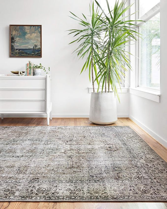 Loloi Layla Collection LAY-06 Taupe/Stone 3'-6" x 5'-6" .13" Thick Accent Rug, Soft, Durable, Vintage Inspired, Distressed, Low Pile, Non-Shedding, Easy Clean, Printed, Living Room Rug
