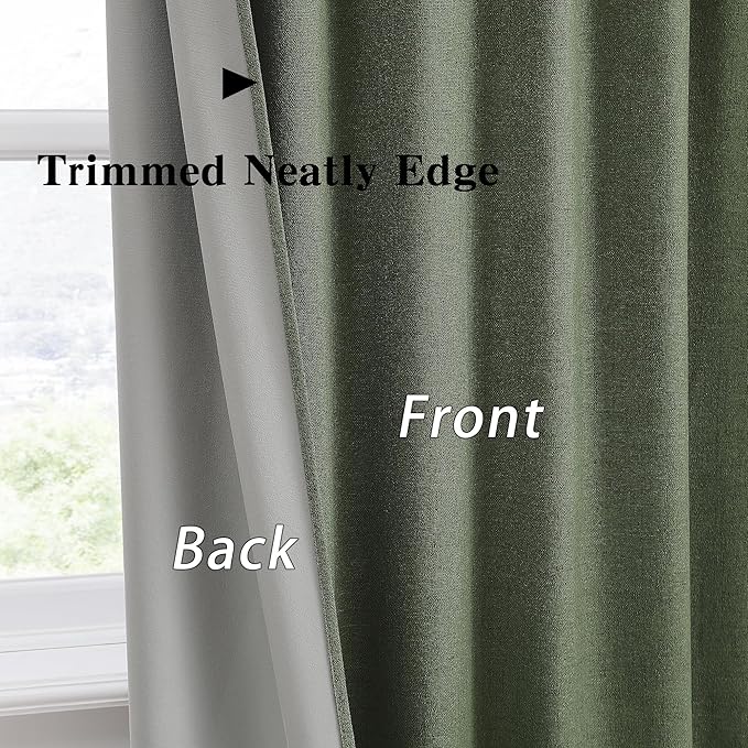 RAIN CITY Extra Wide Linen Blackout Curtains & Drapes with Hooks 70 in Width for 60&72 Inch Window 2 Panels,Back Tab Pleated Curtains for Track System Sliding Glass Door 70x108,Loden Olive Green