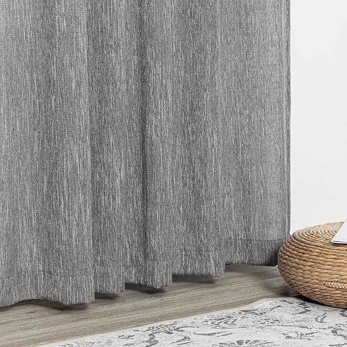 MYSKY HOME Sheer Curtains for Bedroom, Kitchen Curtain Panels Cotton Polyester Blend Fabric Linen Look Texture Light Filtering Privacy Drapes, Farmhouse Home Decor, 50" x 63", Dark Grey, 2 Pieces
