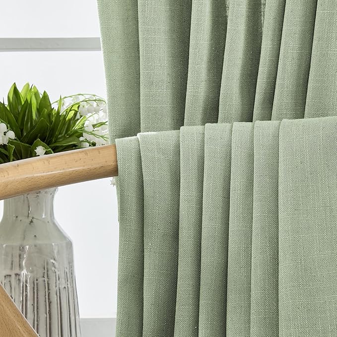 Joydeco Sage Green Curtains - 72 Inch Long, 2 Panel Set, Semi Sheer Linen Farmhouse Curtains for Living Room & Bedroom Windows