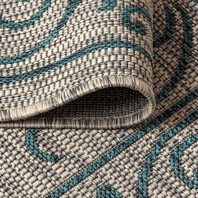 JONATHAN Y Vintage Filigree Indoor Outdoor Area Rug 3X5 Gray/Teal, Charleston Textured Weave for Backyard, Patio, Porch, Easy-Cleaning, High Traffic, Pet-Friendly, Non-Shedding (SMB106E-3)