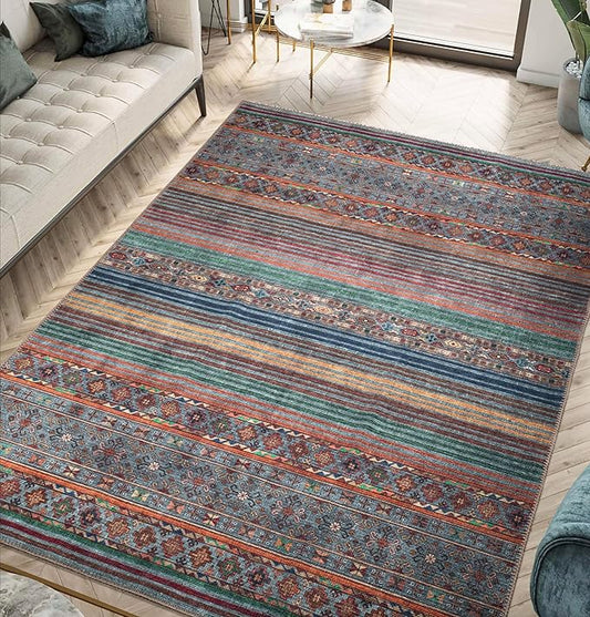 Keen Home Design 4x6 Rug - Machine Washable Area Rug with Non-Slip Backing, Ideal for Living Room, Dining Room, Bedroom - Vintage, Easy Clean, Durable, Low Pile Rug - (4' x 6')