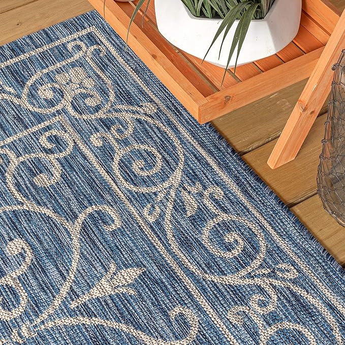 JONATHAN Y Vintage Filigree Indoor Outdoor Area Rug 6X9 Navy/Gray, Charleston Textured Weave for Backyard, Patio, Porch, Easy-Cleaning, High Traffic, Pet-Friendly, Non-Shedding (SMB106D-6)