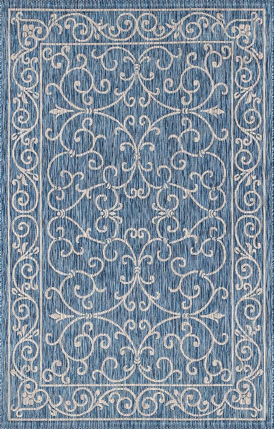 JONATHAN Y Vintage Filigree Indoor Outdoor Area Rug 3X5 Navy/Gray, Charleston Textured Weave for Backyard, Patio, Porch, Easy-Cleaning, High Traffic, Pet-Friendly, Non-Shedding (SMB106D-3)