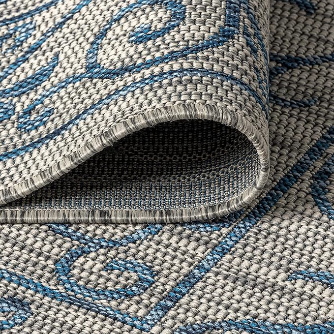 JONATHAN Y Vintage Filigree Indoor Outdoor Round Area Rug 8 Ft Gray/Navy, Charleston Textured Weave for Backyard, Patio, Porch, Easy-Cleaning, High Traffic, Pet-Friendly, Non-Shedding (SMB106C-8R)