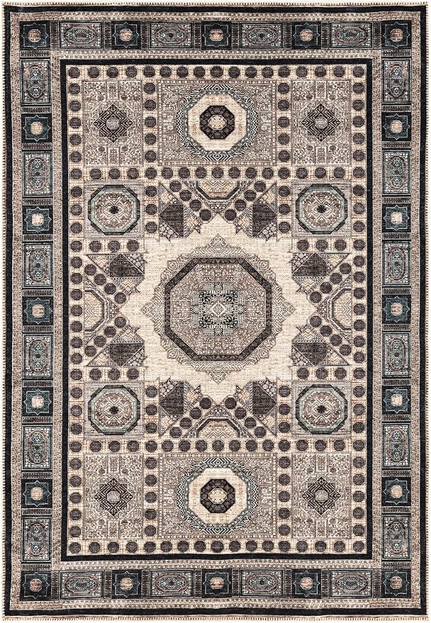 Keen Home Design 10x14 Rug - Machine Washable Area Rug with Non-Slip Backing, Ideal for Living Room, Dining Room, Bedroom - Vintage, Easy Clean, Durable, Low Pile Rug - (9'7" x 14')
