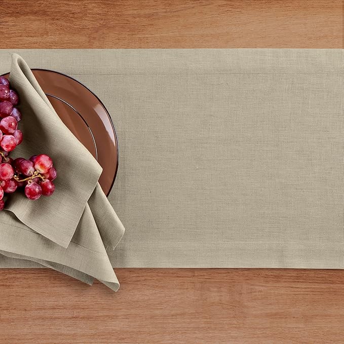 Solino Home Linen Vintage Khaki Table Runner 144 Inches Long - 100% Pure Linen Extra Long Table Runner 14 x 144 Inch for Fall, Autumn, Thanksgiving - Fete