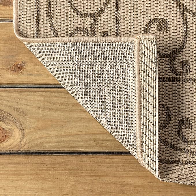 JONATHAN Y Vintage Filigree Indoor Outdoor Square Area Rug 6X6 Beige/Brown, Charleston Textured Weave for Backyard, Patio, Porch, Easy-Cleaning, High Traffic, Pet-Friendly, Non-Shedding (SMB106A-6SQ)