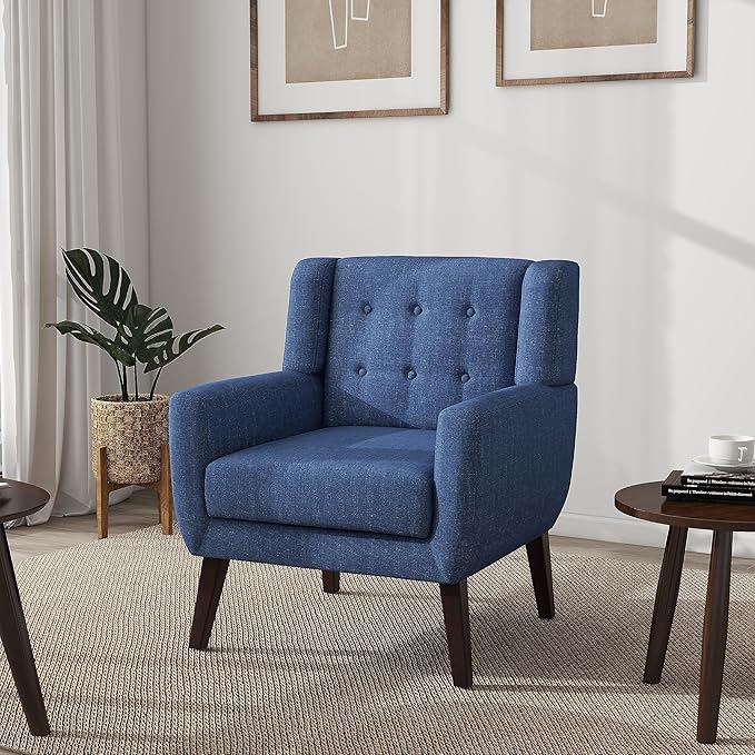 UIXE Accent Chair, Modern Upholstered Armchair in Fabric for Living Room, Comfy Club Arm Chairs Single Sofa Button Tufted Bedroom Reading Seat - Blue, Set of 4