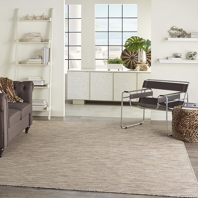 Nourison Positano Indoor/Outdoor Beige 6' x Round Area Rug, Easy Cleaning, Non Shedding, Bed Room, Living Room, Dining Room, Backyard, Deck, Patio (6 Round)