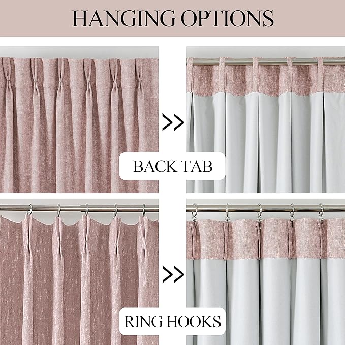 Vision Home Pink Pinch Pleated Full Blackout Curtains Room Darkening Window Panels 108 inch for Girls Bedroom Living Room Thermal Insulated Pinch Pleat Pink Drapes with Hooks Back Tab 40" Wx108 Lx2