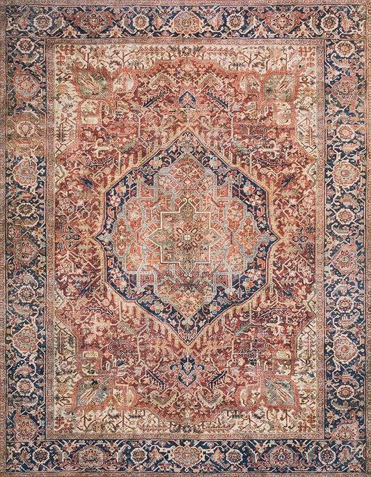 Loloi Layla Collection LAY-08 Red/Navy 3'-6" x 5'-6" .13" Thick Accent Rug, Soft, Durable, Vintage Inspired, Distressed, Low Pile, Non-Shedding, Easy Clean, Printed, Living Room Rug