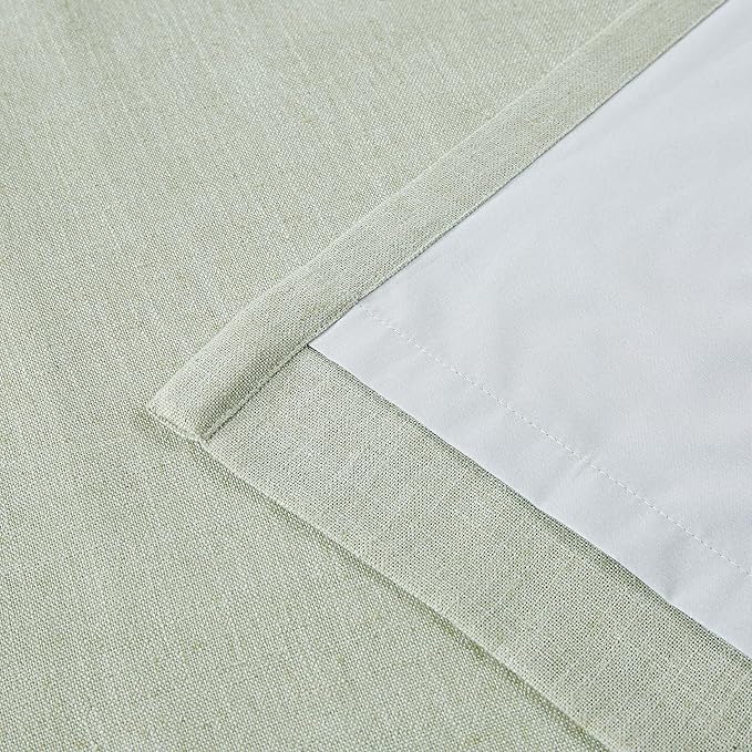 Vision Home Soft Green Pinch Pleated Full Blackout Curtains Linen Blended Room Darkening Curtain Panels 90 inch for Living Room Bedroom Thermal Insulated Pinch Pleat Drapes with Hooks 40" Wx90 Lx2