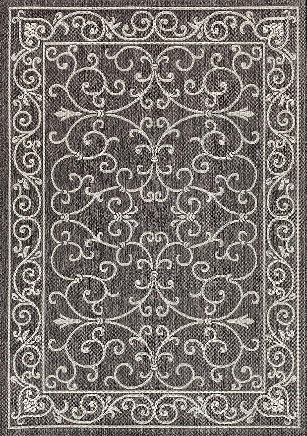 JONATHAN Y Vintage Filigree Indoor Outdoor Area Rug 9X12 Black/Gray, Charleston Textured Weave for Backyard, Patio, Porch, Easy-Cleaning, High Traffic, Pet-Friendly, Non-Shedding (SMB106G-9)