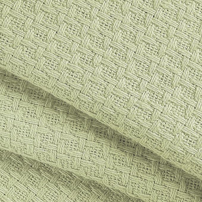 BELIZZI HOME 100% Cotton Bed Blanket, Breathable Bed Blanket Full Queen Size, Cotton Thermal Blankets Full Queen, Perfect for Layering Any Bed for All Season, Sage Green
