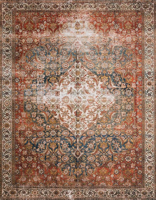 Loloi Layla Collection LAY-05 Ocean/Multi 2'-3" x 3'-9" .13" Thick Accent Rug, Soft, Durable, Vintage Inspired, Distressed, Low Pile, Non-Shedding, Easy Clean, Printed, Living Room Rug