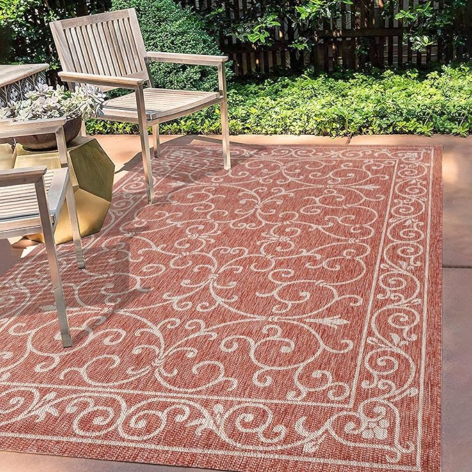JONATHAN Y Vintage Filigree Indoor Outdoor Area Rug 3X5 Red/Beige, Charleston Textured Weave for Backyard, Patio, Porch, Easy-Cleaning, High Traffic, Pet-Friendly, Non-Shedding (SMB106B-3)