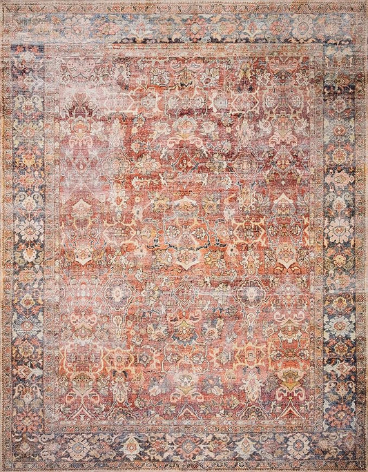 Loloi Layla Collection LAY-02 Spice/Marine 5'-0" x 7'-6" .13" Thick Area Rug, Soft, Durable, Vintage Inspired, Distressed, Low Pile, Non-Shedding, Easy Clean, Printed, Living Room Rug