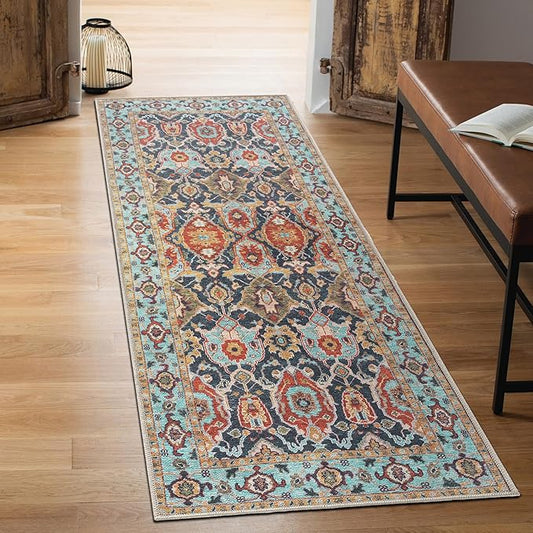 Keen Home Design 2x7 Rug - Machine Washable Runner Rug with Non-Slip Backing, Ideal for Hallway, Entryway, Kitchen, Laundry Room - Vintage, Easy Clean, Durable, Low Pile Rug - (2'6" x 7')