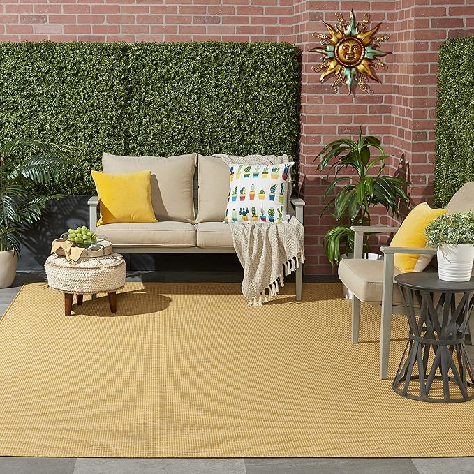 Nourison Positano Indoor-Outdoor Yellow 8' x 10' Area Rug, Easy Cleaning, Non Shedding, Bed Room, Living Room, Dining Room, Backyard, Deck, Patio (8x10)