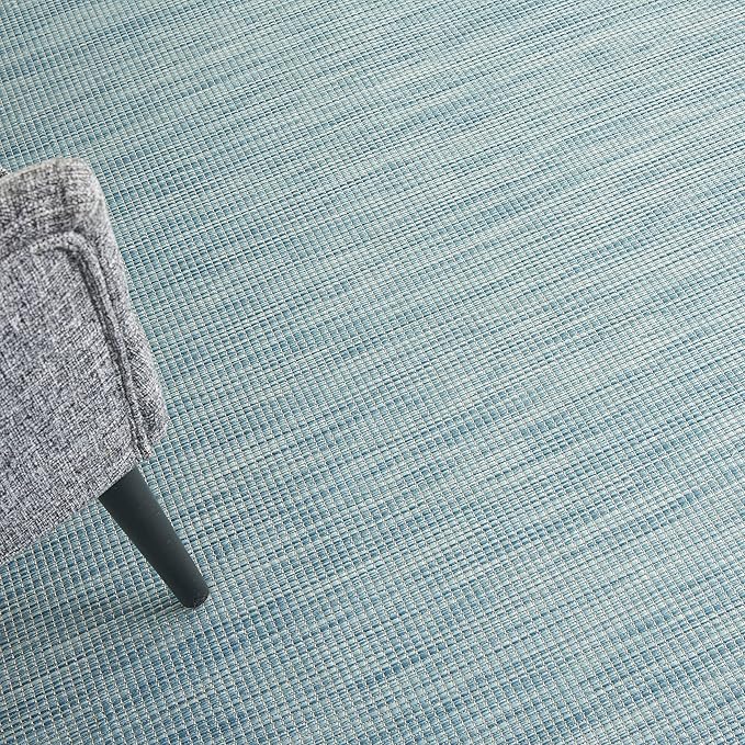Nourison Positano Indoor/Outdoor Aqua 8' x Round Area Rug, Easy Cleaning, Non Shedding, Bed Room, Living Room, Dining Room, Backyard, Deck, Patio (8 Round)