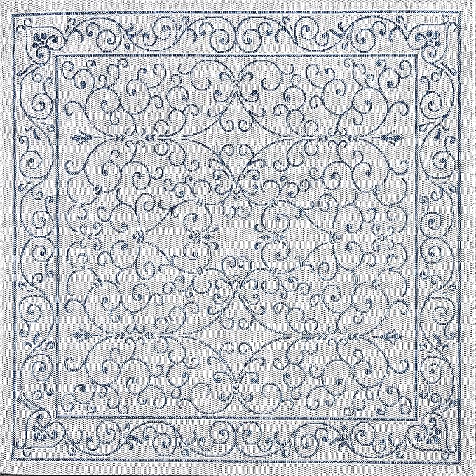 JONATHAN Y Vintage Filigree Indoor Outdoor Square Area Rug 8X8 Gray/Navy, Charleston Textured Weave for Backyard, Patio, Porch, Easy-Cleaning, High Traffic, Pet-Friendly, Non-Shedding (SMB106C-8SQ)