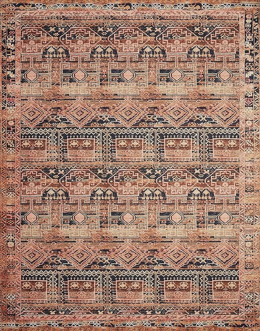 Loloi Layla Collection LAY-14 Mocha/Blush 2'-6" x 9'-6" .13" Thick Runner Rug, Soft, Durable, Vintage Inspired, Distressed, Low Pile, Non-Shedding, Easy Clean, Printed, Living Room Rug